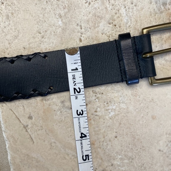 WOMEN'S GENUINE LEATHER BLACK BELT braided edges, brass like Buckle soft Size L - Picture 8 of 11